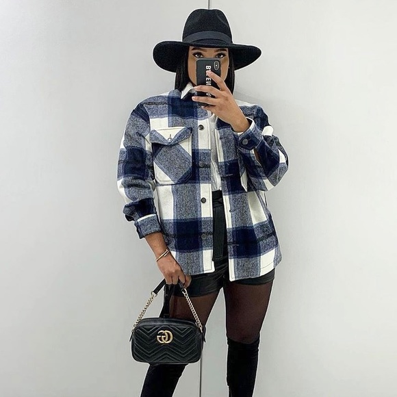 Zara Jackets & Blazers - zara • blue plaid check button up overshirt jacket